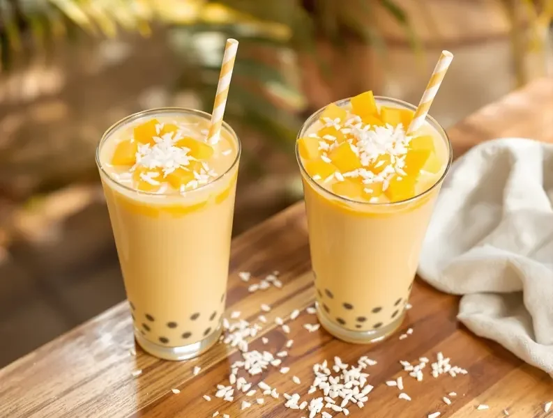 芒果椰子奶茶联名饮品